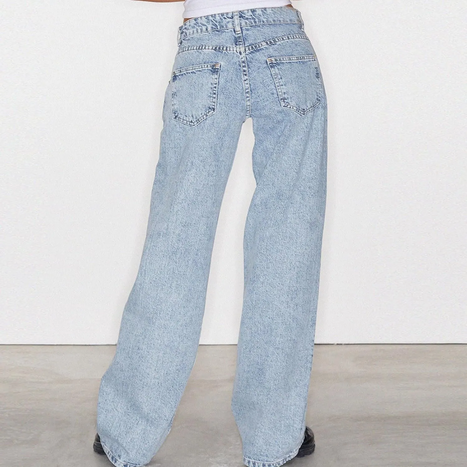 Vintage High Waisted Straight Leg Jeans for Women Relaxed Fit Stretch Denim Casual Wear with Pocket Details Streetwear