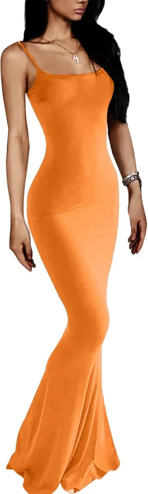 VIUTIL Women's Maxi Bodycon Dress Sexy Spaghetti Strap Sleeveless Tight Slip Long Dresses 2023