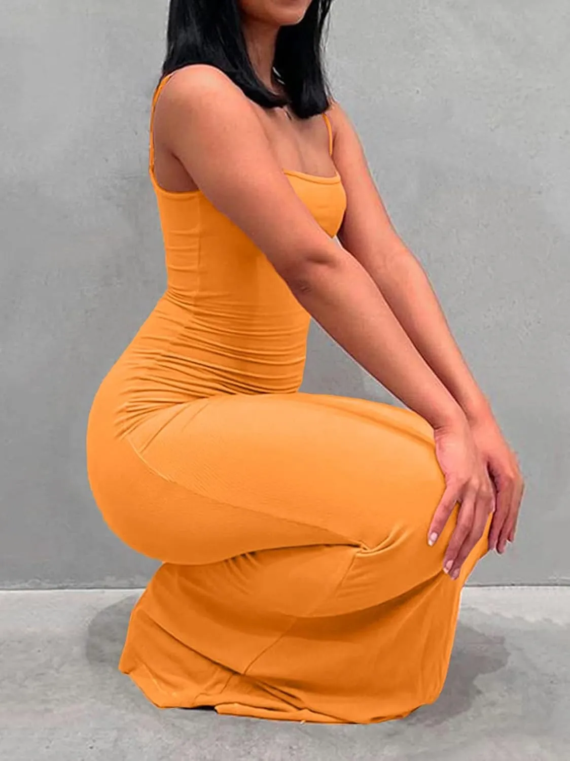VIUTIL Women's Maxi Bodycon Dress Sexy Spaghetti Strap Sleeveless Tight Slip Long Dresses 2023