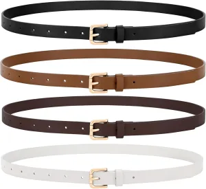 VONMELLI 4 Pack Thin belts for Women, Ladies Skinny Leather Waist Belt for Women Fashion Dress Jeans