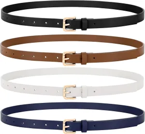VONMELLI 4 Pack Thin belts for Women, Ladies Skinny Leather Waist Belt for Women Fashion Dress Jeans