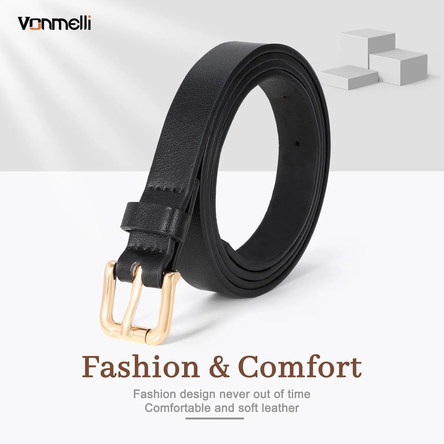 VONMELLI 4 Pack Thin belts for Women, Ladies Skinny Leather Waist Belt for Women Fashion Dress Jeans