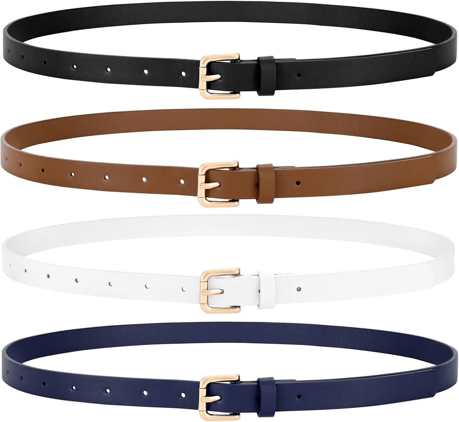 VONMELLI 4 Pack Thin belts for Women, Ladies Skinny Leather Waist Belt for Women Fashion Dress Jeans