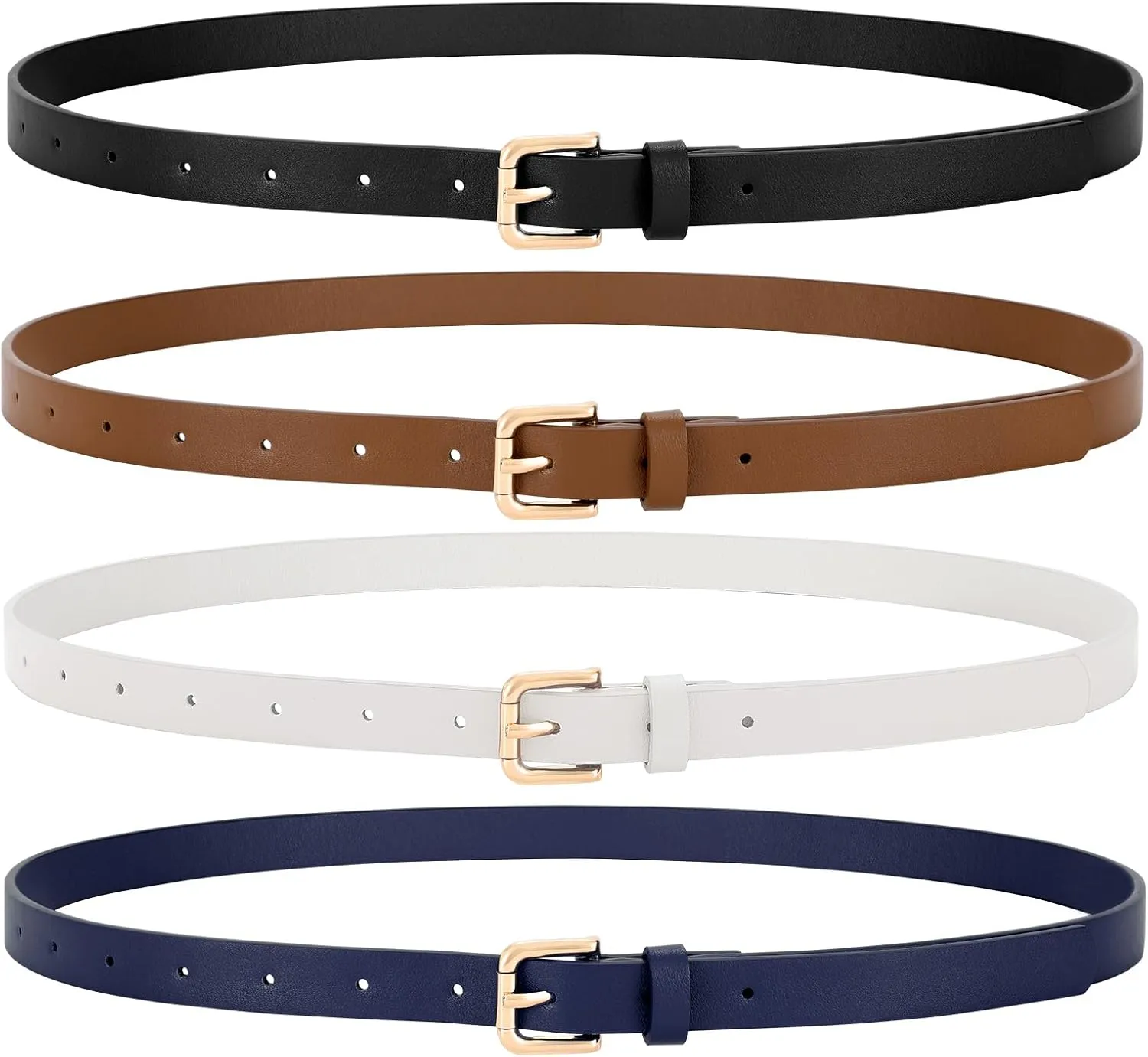 VONMELLI 4 Pack Thin belts for Women, Ladies Skinny Leather Waist Belt for Women Fashion Dress Jeans
