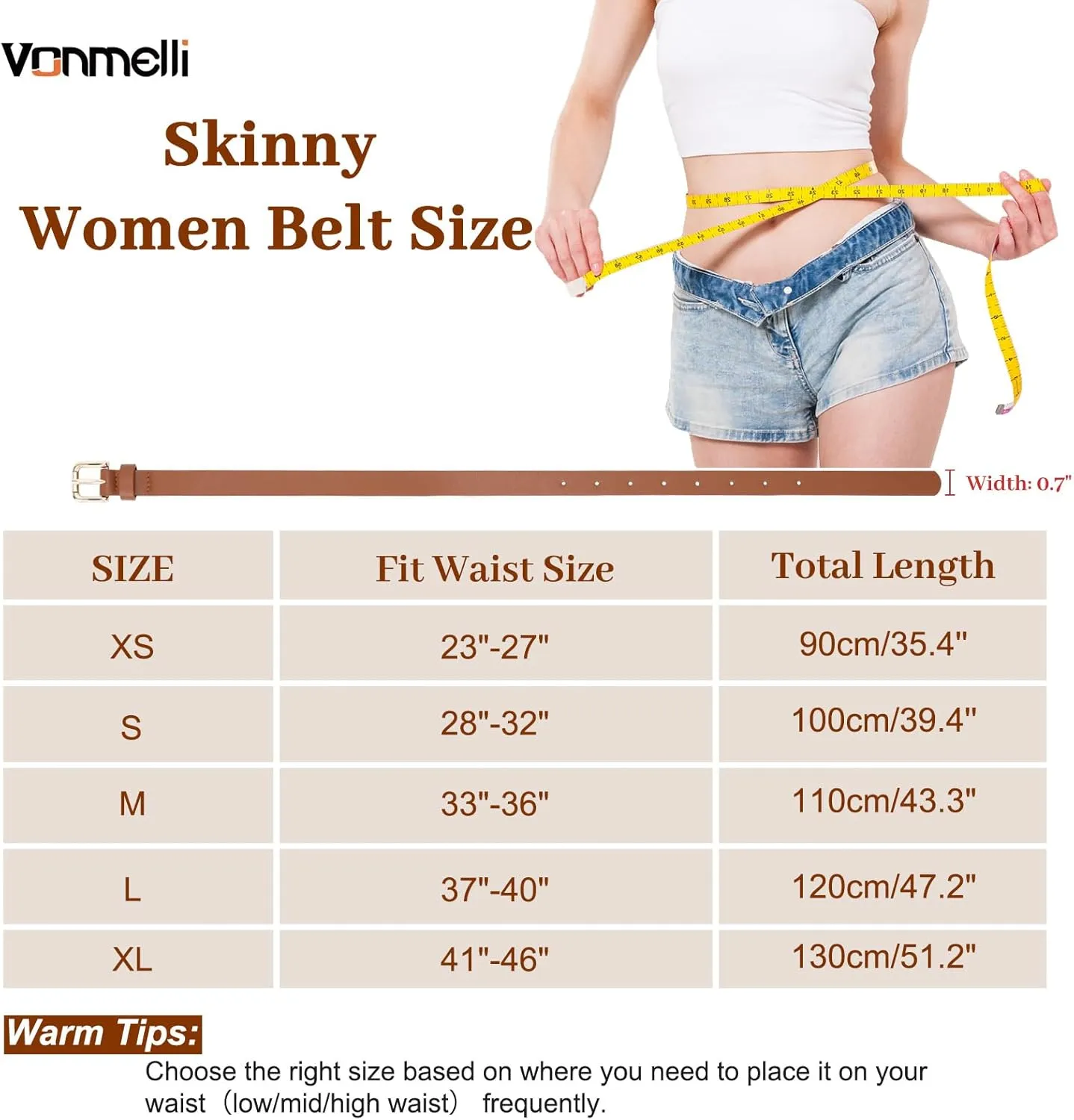 VONMELLI 4 Pack Thin belts for Women, Ladies Skinny Leather Waist Belt for Women Fashion Dress Jeans