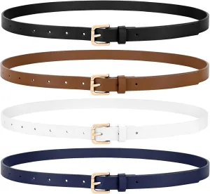 VONMELLI 4 Pack Thin belts for Women, Ladies Skinny Leather Waist Belt for Women Fashion Dress Jeans
