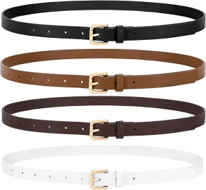 VONMELLI 4 Pack Thin belts for Women, Ladies Skinny Leather Waist Belt for Women Fashion Dress Jeans