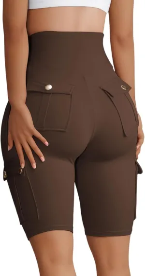 Wavar Biker Shorts for Women Scrunch Butt Cargo Shorts High Waist Tummy Control Workout Yoga Running Athletic Shorts