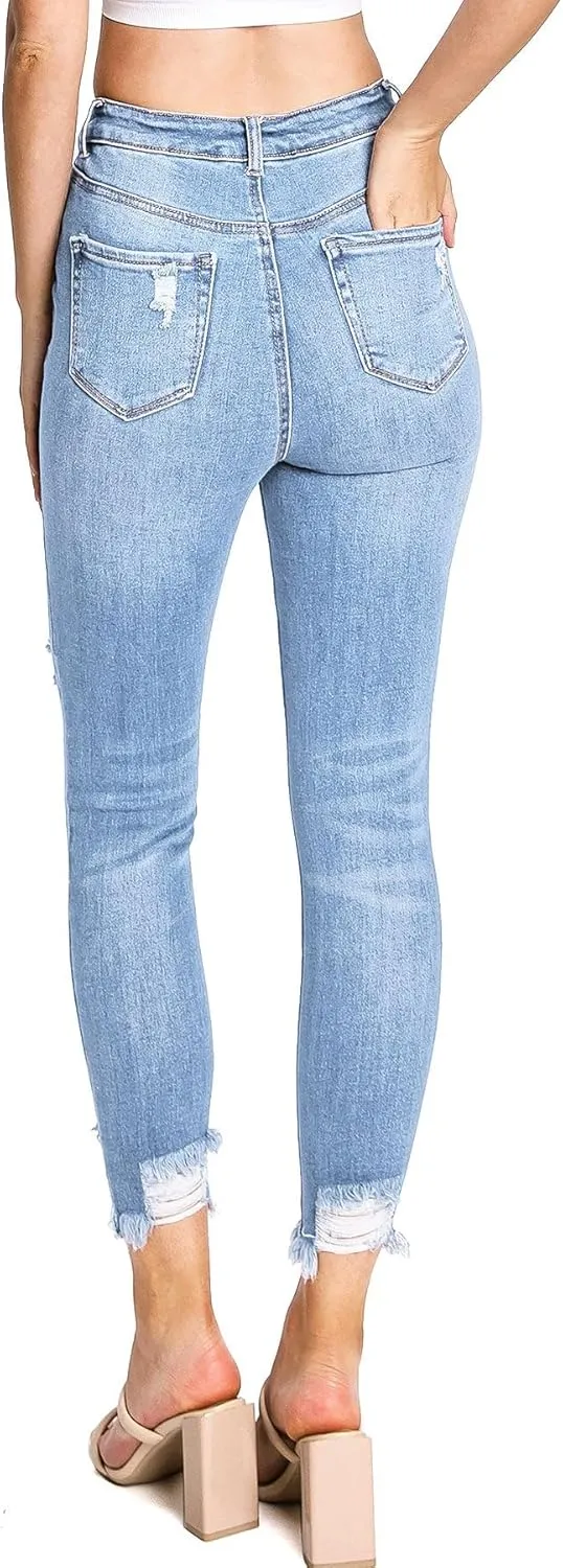 Wax Jeans Women's Juniors High Waist Light Distressing Skinny Jeans