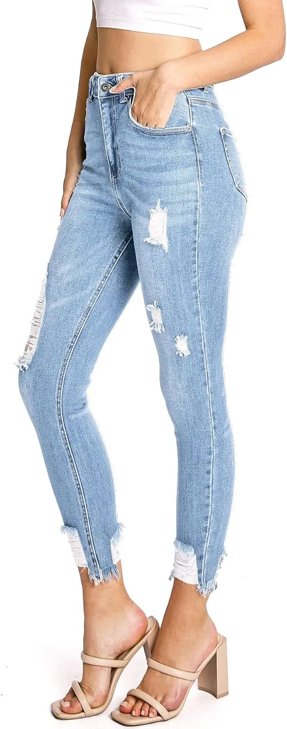 Wax Jeans Women's Juniors High Waist Light Distressing Skinny Jeans