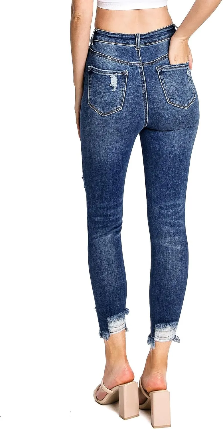 Wax Jeans Women's Juniors High Waist Light Distressing Skinny Jeans
