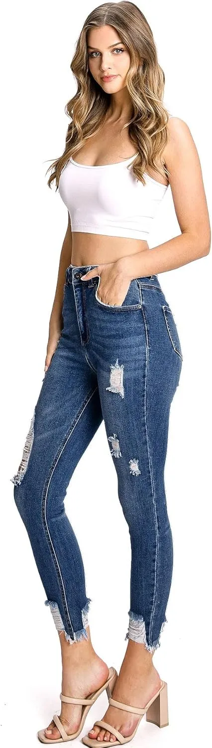 Wax Jeans Women's Juniors High Waist Light Distressing Skinny Jeans
