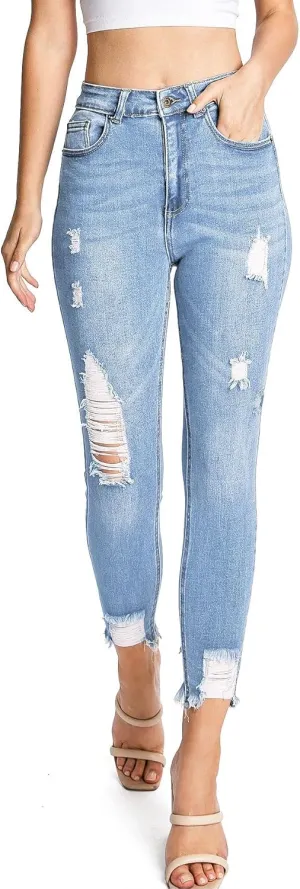Wax Jeans Women's Juniors High Waist Light Distressing Skinny Jeans