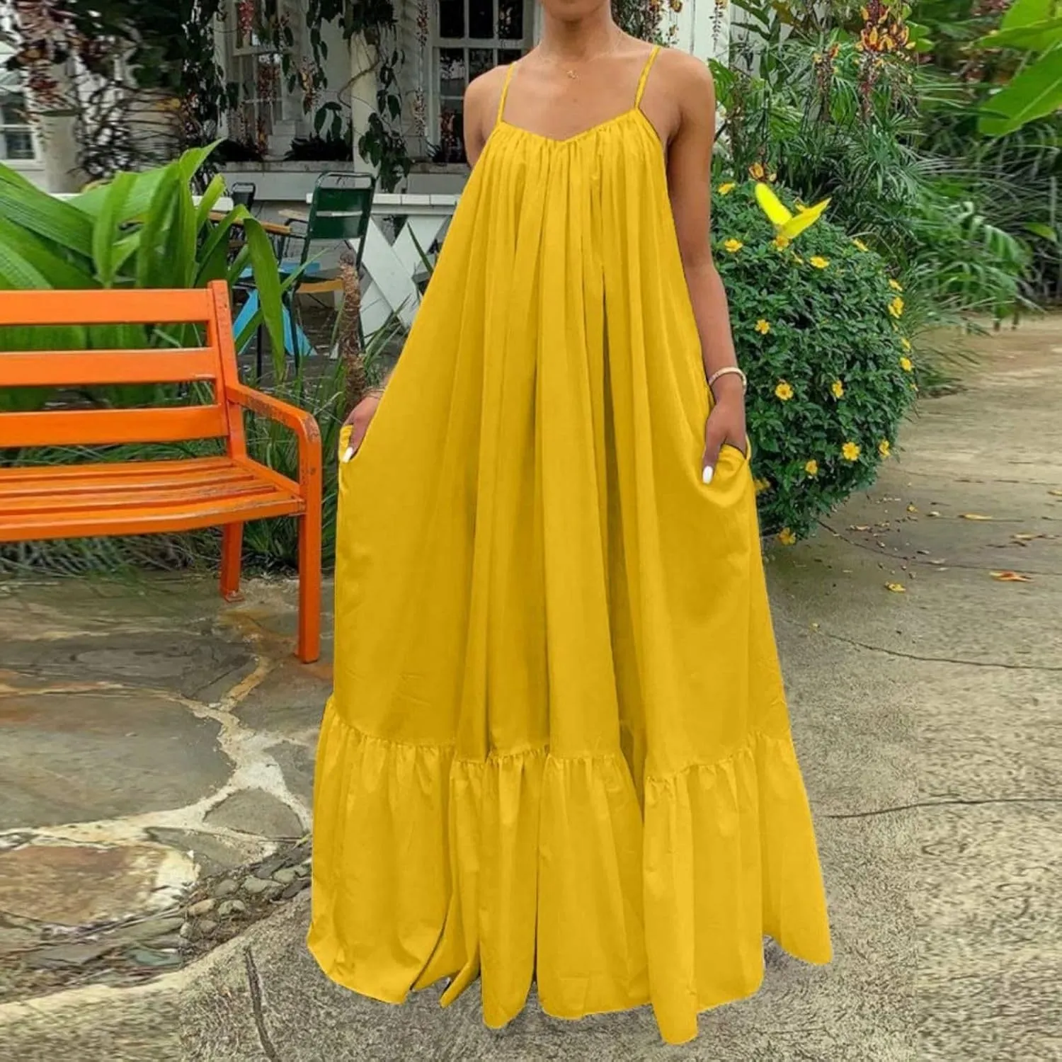 Wedding Guest Dress for Women Sexy Spaghetti Strap Backless Maxi Dress Summer Flowy Swing Dresses Fashion 2025