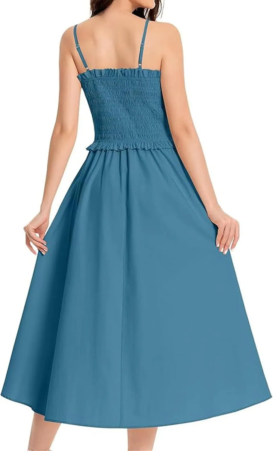 Wedding Guest Dress for Women Summer Maxi Dress Spaghetti Strap High Waist Dresses A Line Smocked Beach Dresses
