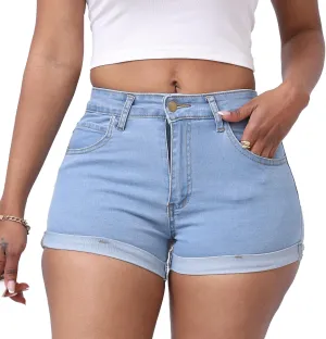 Weigou Women Jean Short Ripped Hot Shorts Comfy Stretchy Women Fringed Denim Shorts