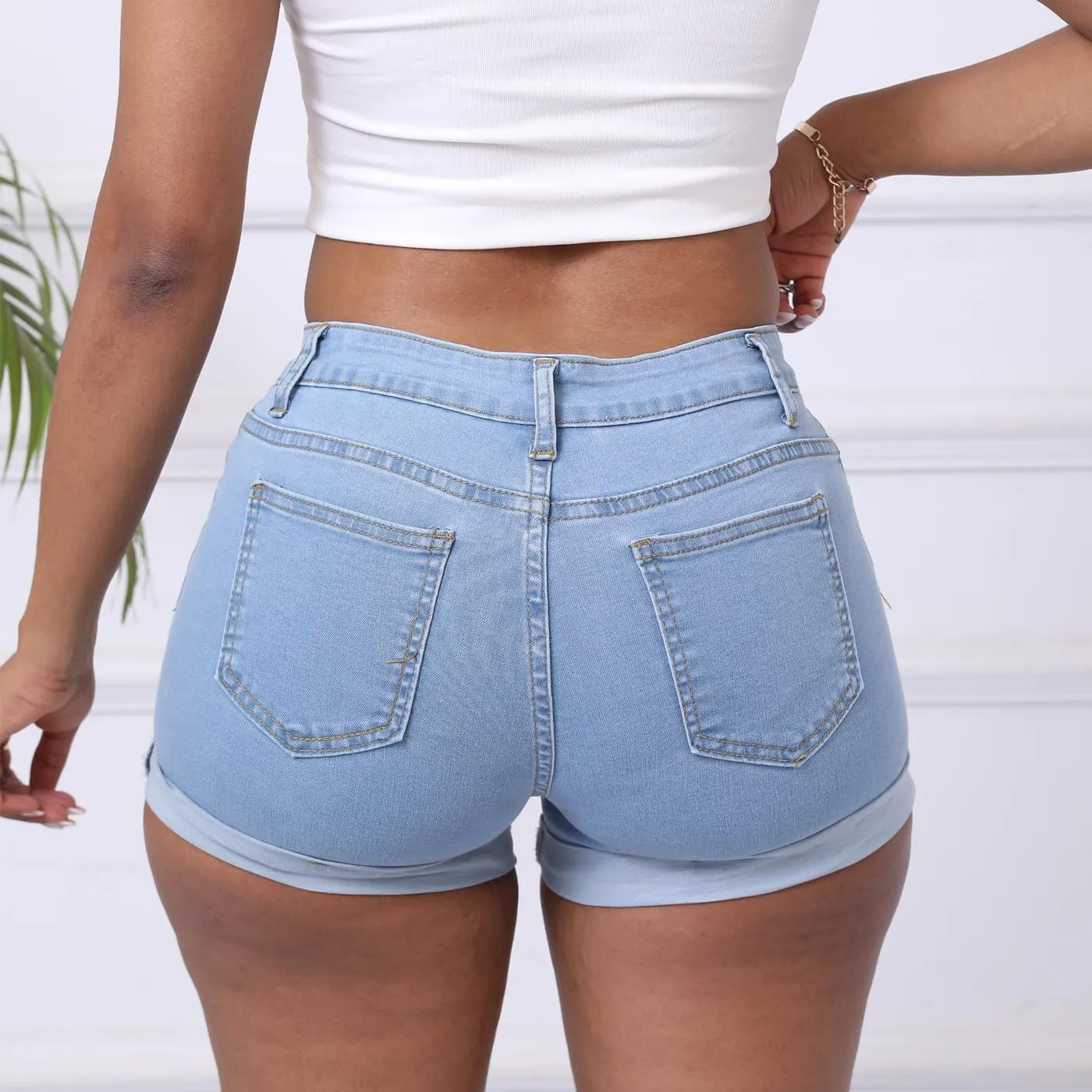 Weigou Women Jean Short Ripped Hot Shorts Comfy Stretchy Women Fringed Denim Shorts