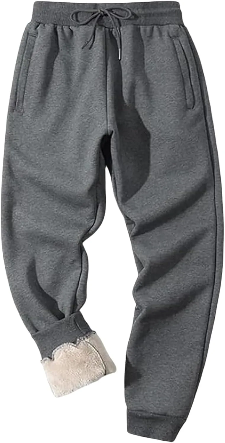Winter Pants for Men Fleece Lined Sweatpants Tall Heavyweight Thermal Sherpa Lined Joggers Mens Warm Pant with Pockets