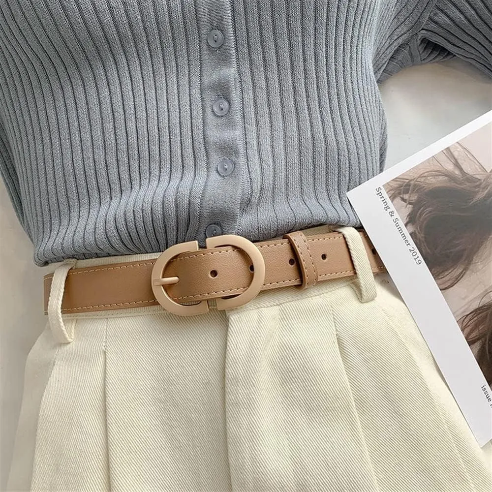 Women Belts PU Leather Simple Metal Buckle Belt Girls Dress Jean Pants Waistband Belts for Lady