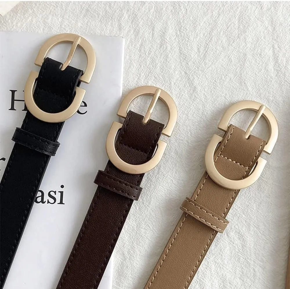 Women Belts PU Leather Simple Metal Buckle Belt Girls Dress Jean Pants Waistband Belts for Lady