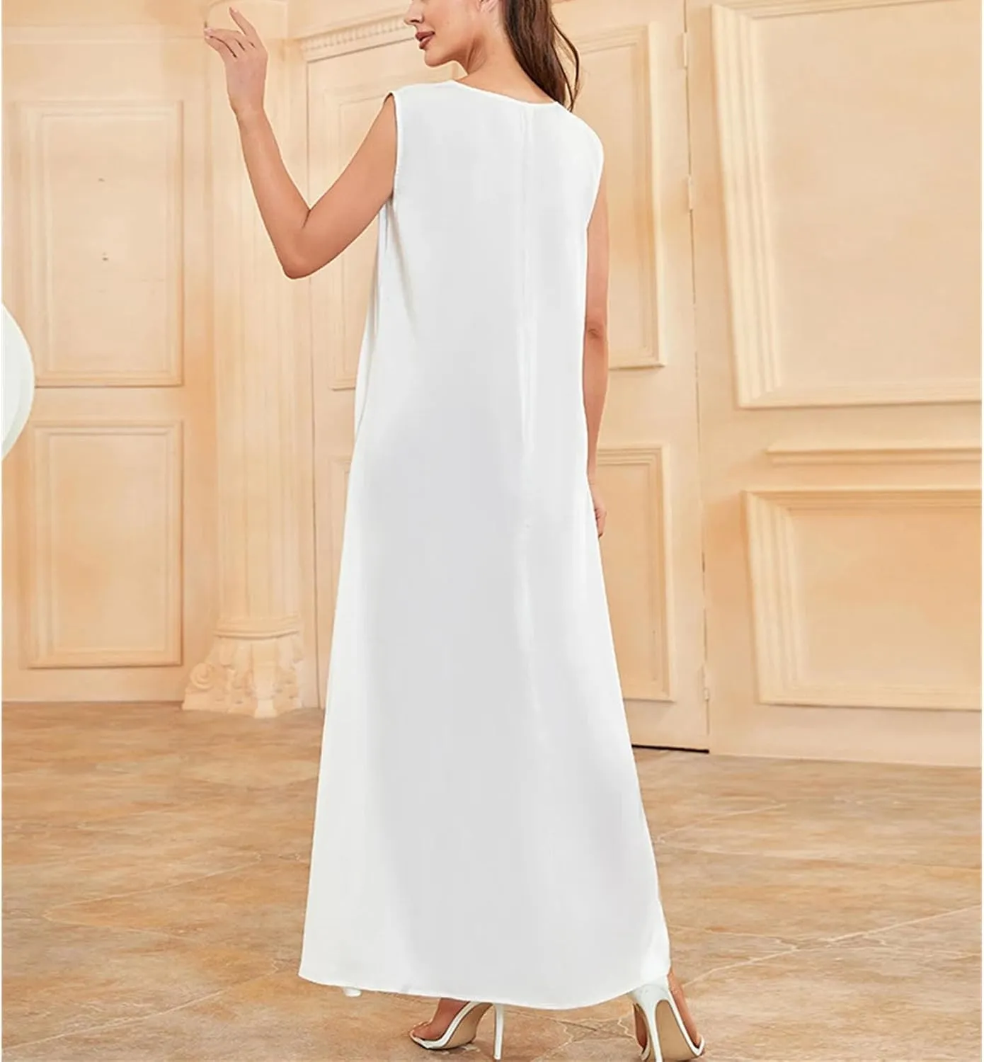 Women Casual Sleeveless Suspenders Cotton Linen Dress White Sleeveless Slip Dresses White Plain Clothing