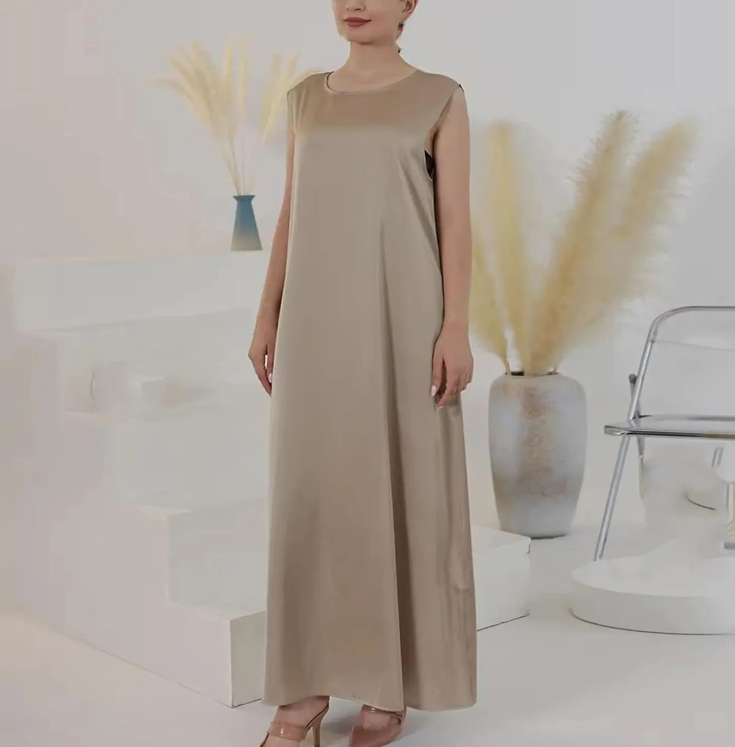 Women Casual Sleeveless Suspenders Cotton Linen Dress White Sleeveless Slip Dresses White Plain Clothing