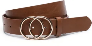 Women Faux Leather Belt for Jeans Dress Waist Belts with Gold Ring Buckle