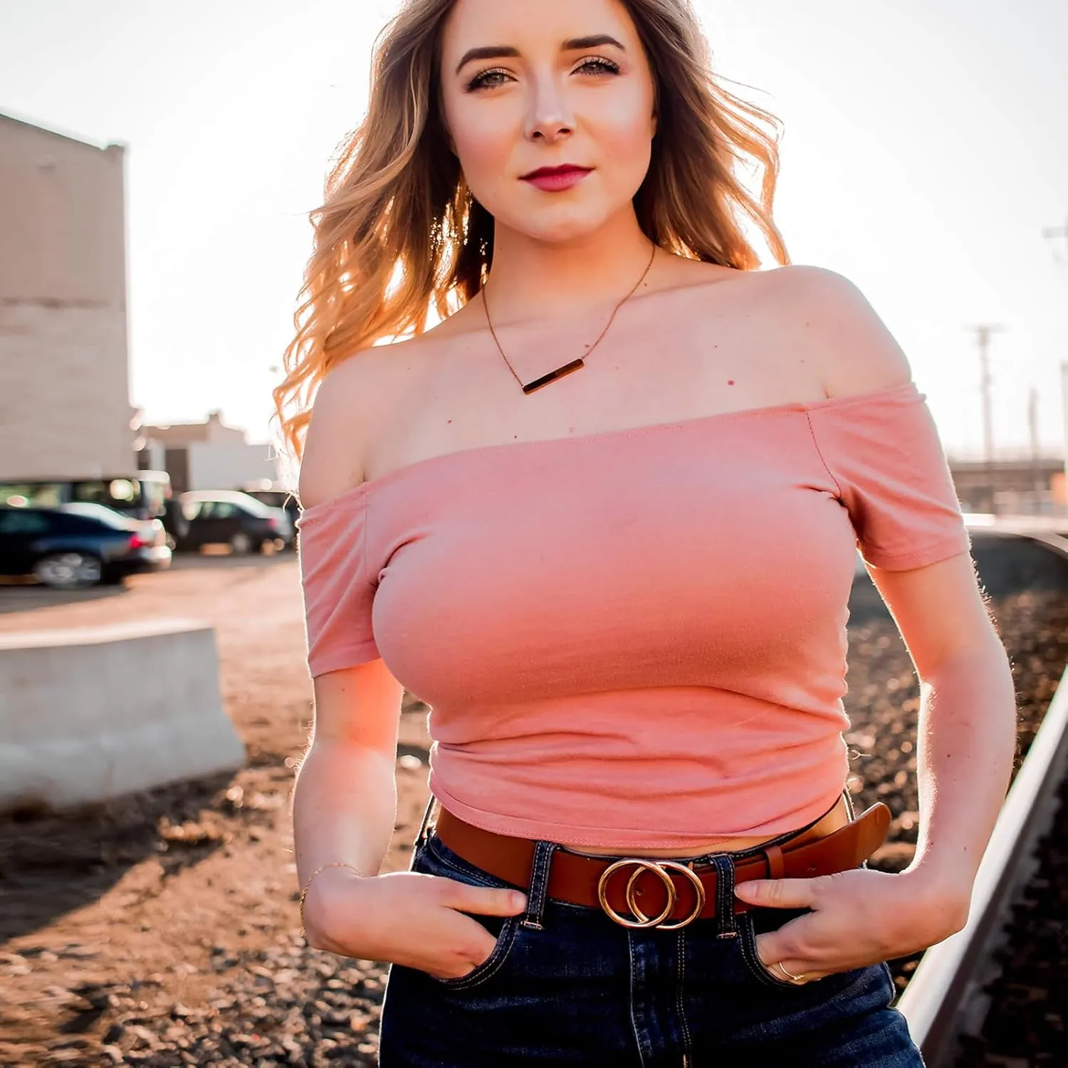 Women Faux Leather Belt for Jeans Dress Waist Belts with Gold Ring Buckle