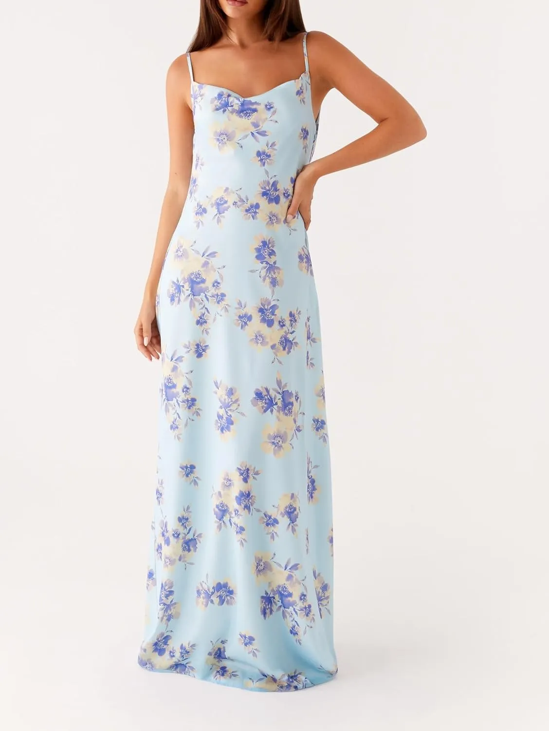 Women Flower Print Maxi Dress Spaghetti Strap Floral Slip Dress Y2k Backless Slim Fit Long Bodycon Dresses