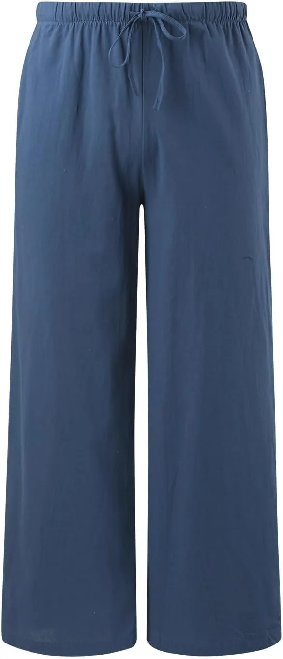 Women High Waisted Wide Leg Pants Drawstring Elastic Trousers Comfy Straight Leg Long Pants with Pockets