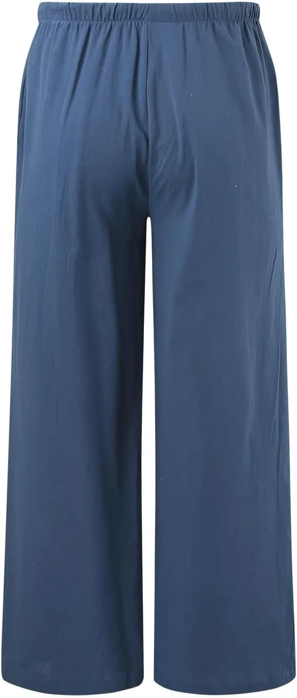 Women High Waisted Wide Leg Pants Drawstring Elastic Trousers Comfy Straight Leg Long Pants with Pockets