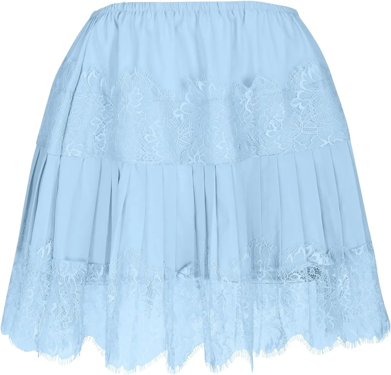 Women Lace Half Slip Skirt Y2k Low Rise Pleated Ruffle Lace Tiered Mini Skirts Layered Flowy Short Skirt Underskirt