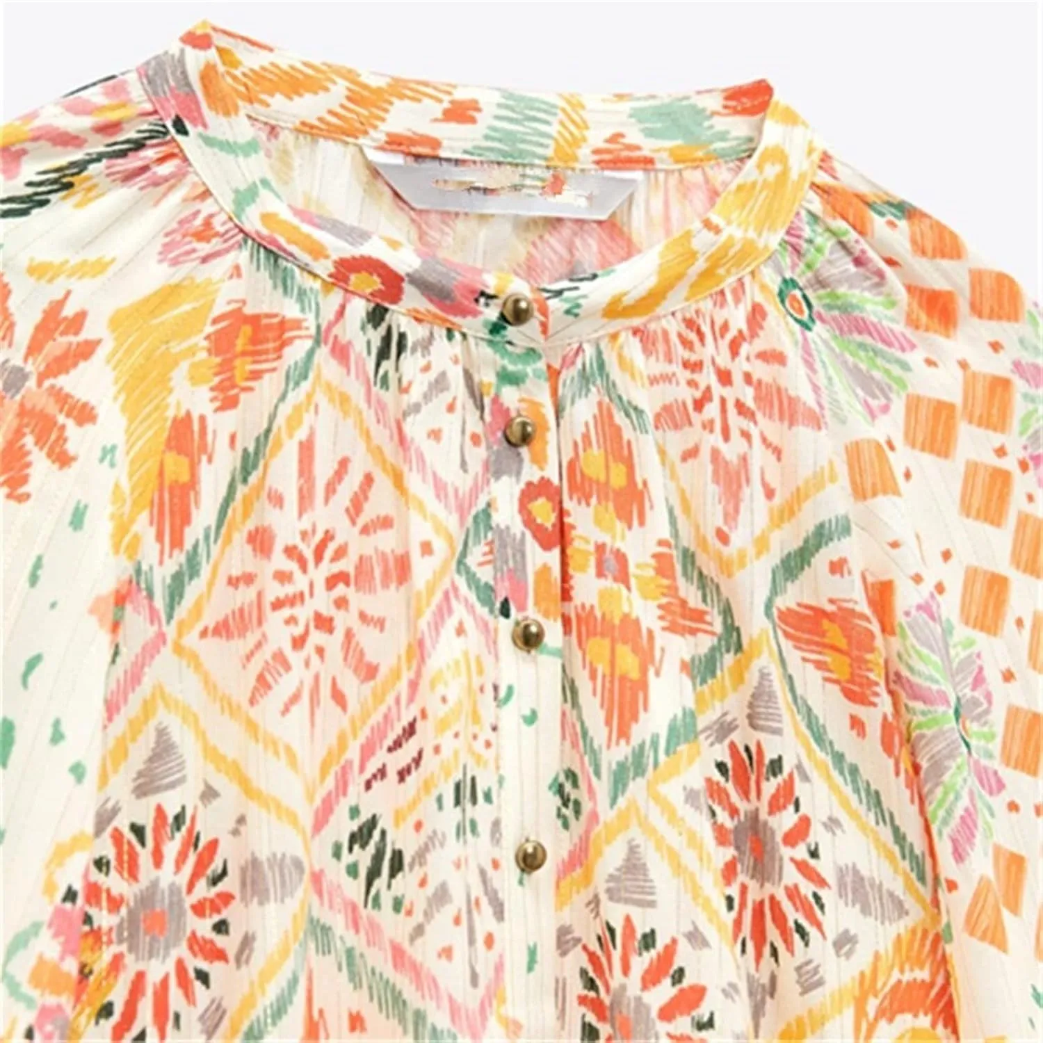 Women Summer Dresses Long Sleeve Round Neck Button Print Shift Wide A-line Dresses