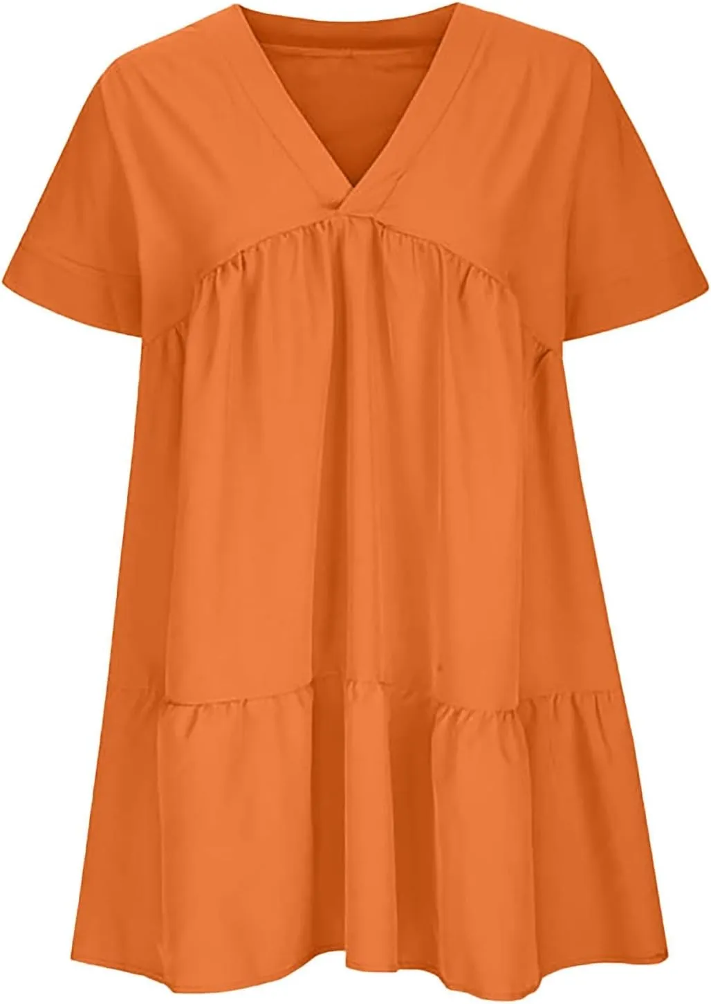 Women V Neck Babydoll Dresses 2025 Summer Short Rolled Sleeve Ruffle Swing Shift Flowy Loose Casual Summer Mini Dress