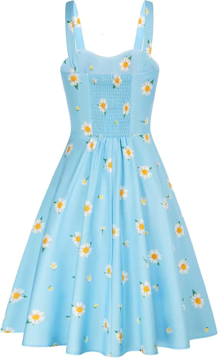 Women Vintage Sleeveless Solid Floral Ruched Summer Cute A-Line Flowy Swing Midi Dress Beach Dresses