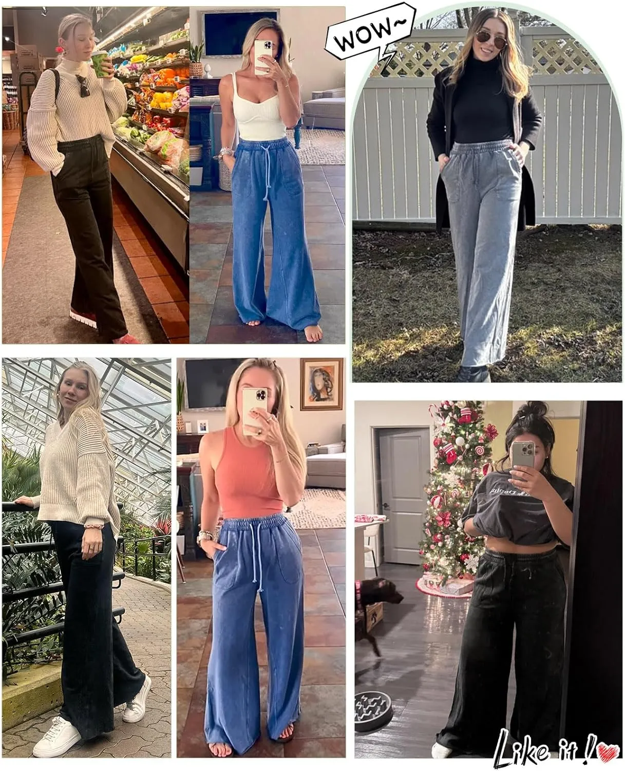 Women Wide Leg Sweatpants Jeans High Waist Baggy Trouser Loose Boyfriend Denim Pants Y2K