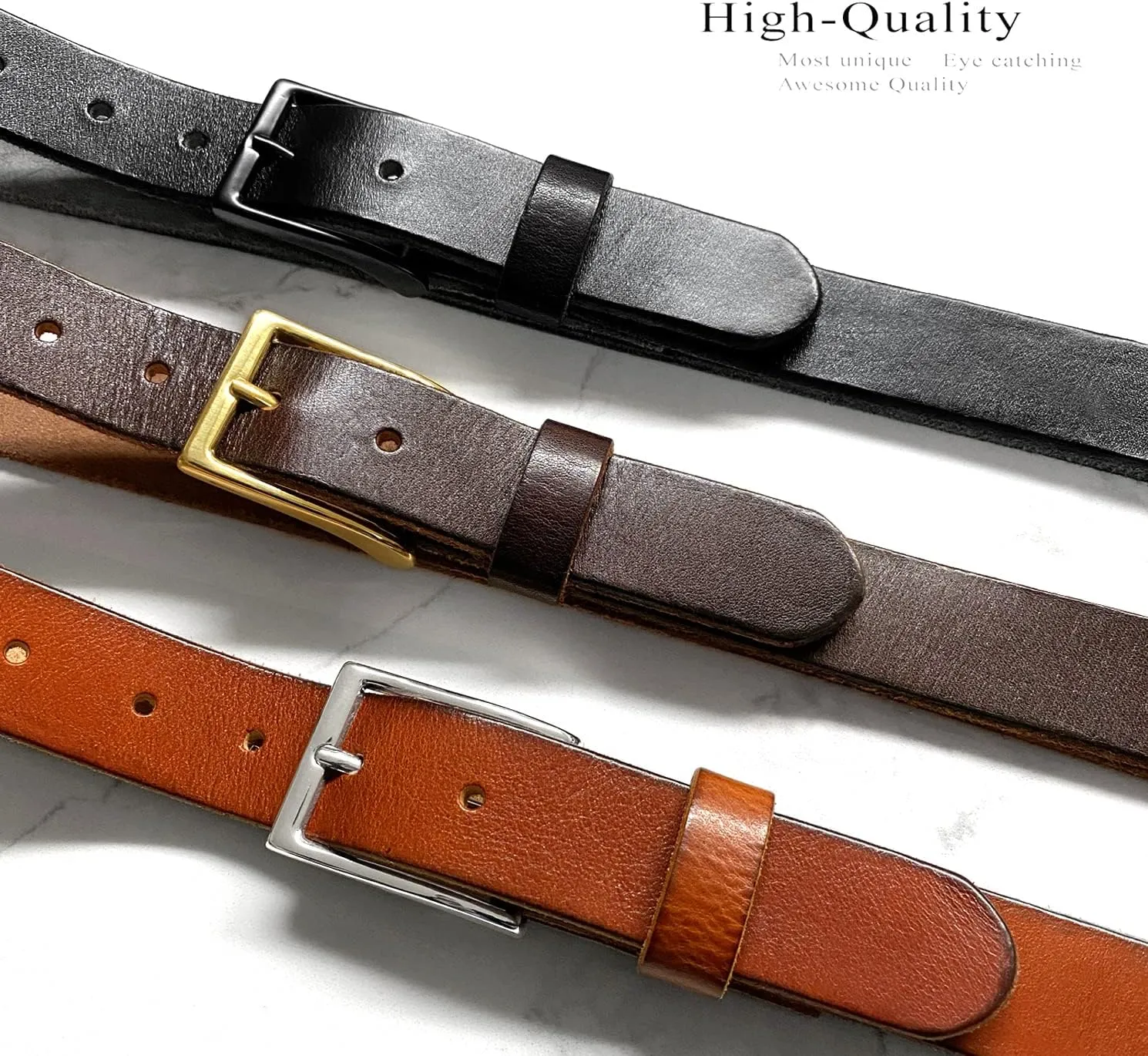Women's 1-1/8"(30mm) wide Full Grain Genuine Leather One Piece Casual Dress Belt or Studded Punk Jean Belt