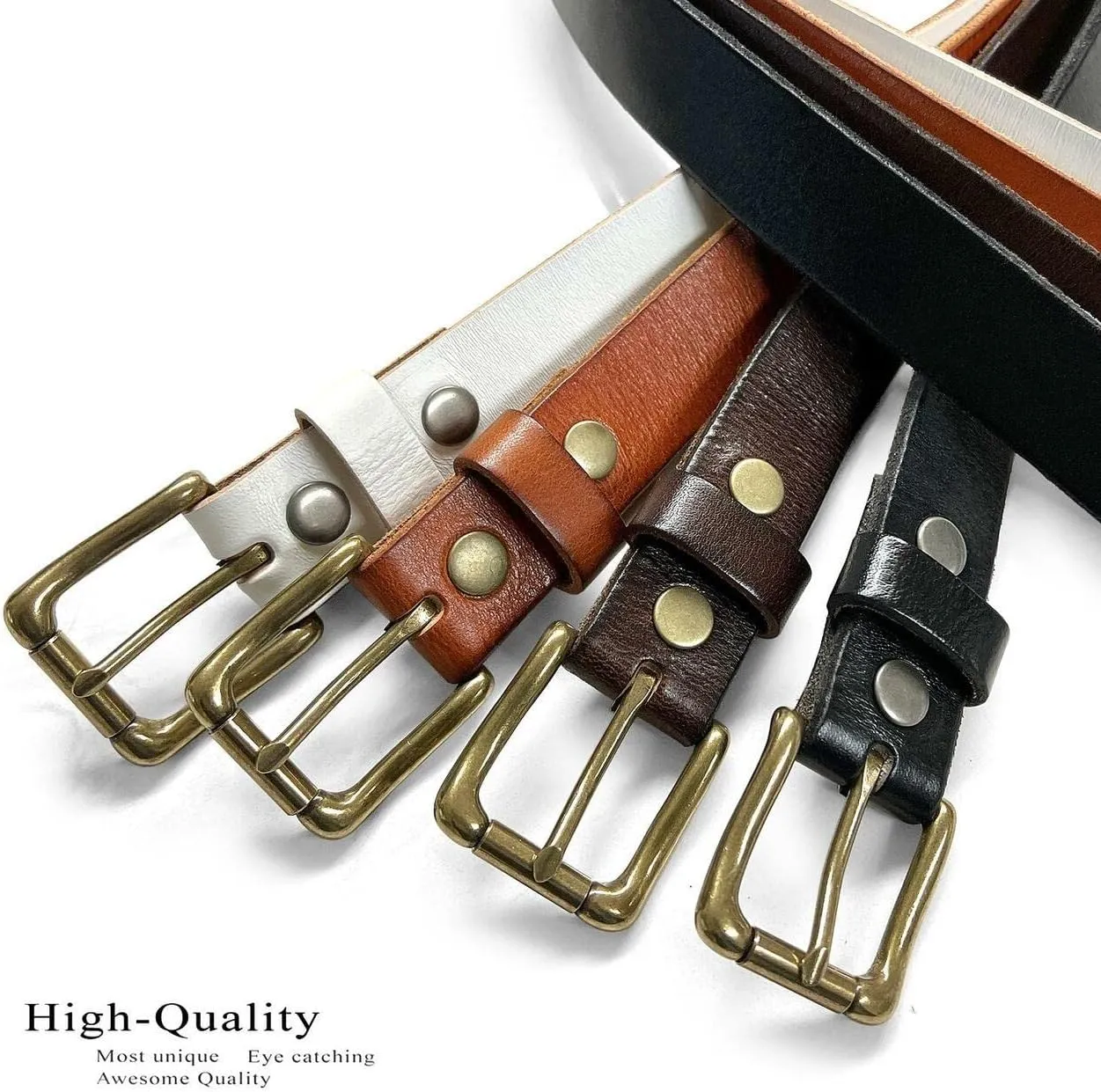 Women's 1-1/8"(30mm) wide Full Grain Genuine Leather One Piece Casual Dress Belt or Studded Punk Jean Belt