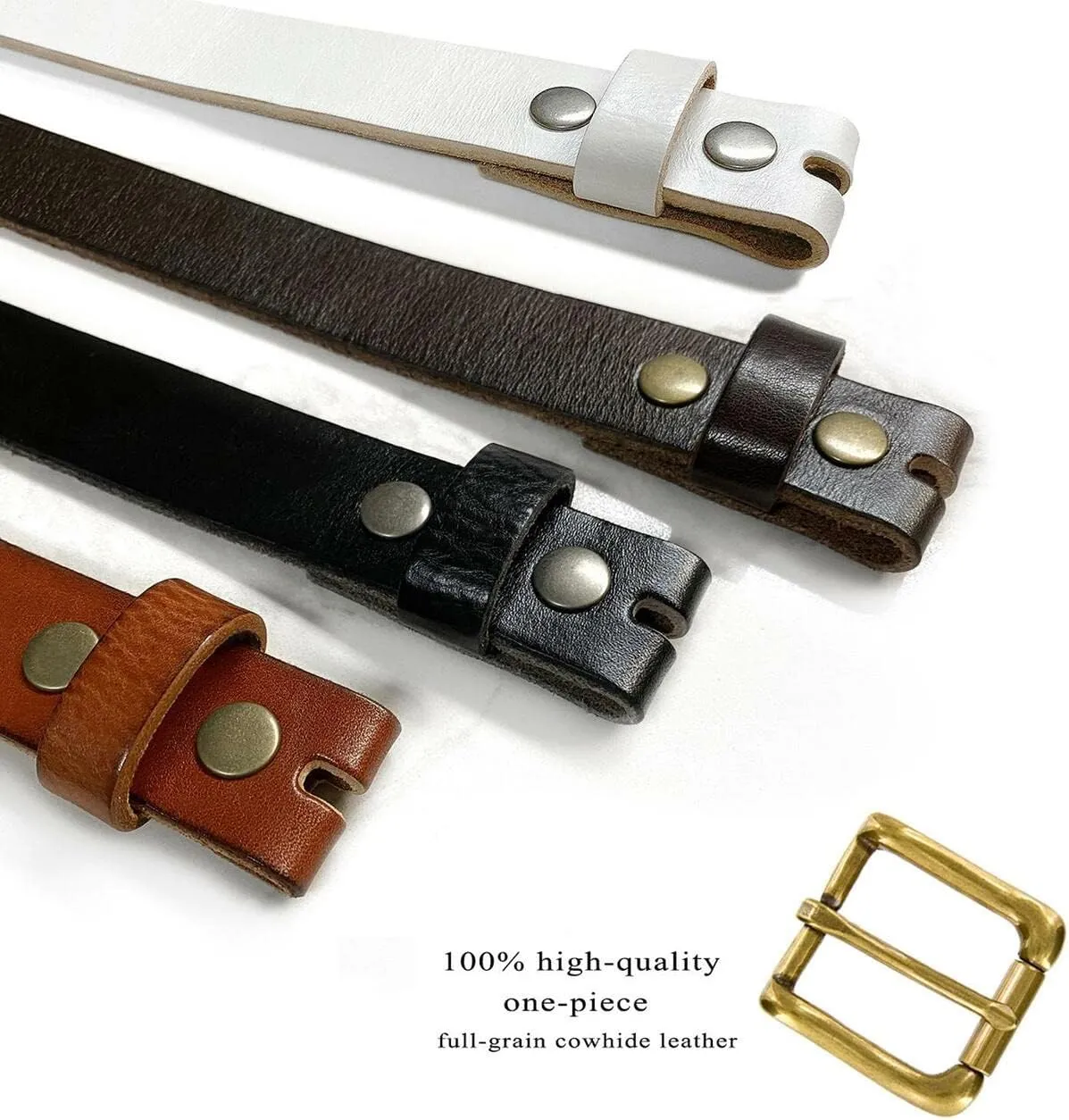 Women's 1-1/8"(30mm) wide Full Grain Genuine Leather One Piece Casual Dress Belt or Studded Punk Jean Belt