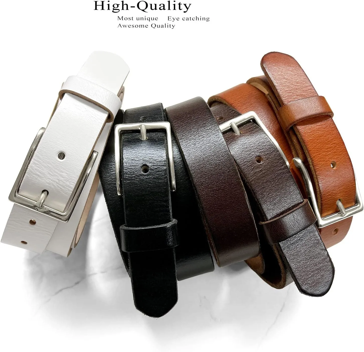 Women's 1-1/8"(30mm) wide Full Grain Genuine Leather One Piece Casual Dress Belt or Studded Punk Jean Belt