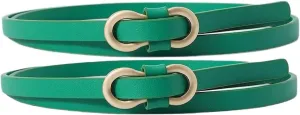 Women's 2 Pack Skinny Belt Faux Leather Buckle Two Piece Fashion Holeless PU Metal Buckle 2025