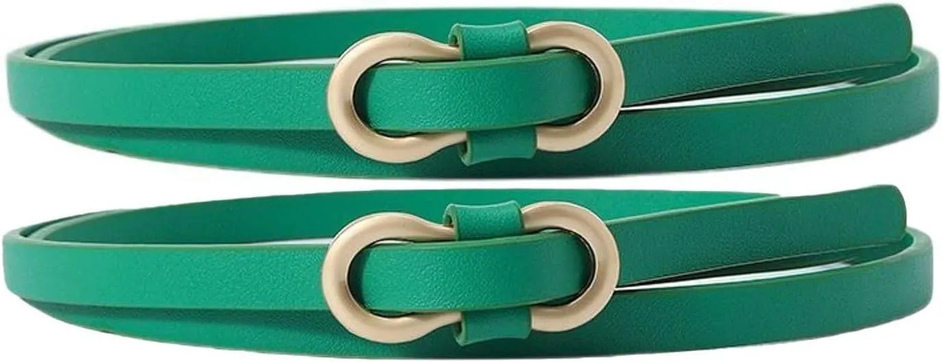 Women's 2 Pack Skinny Belt Faux Leather Buckle Two Piece Fashion Holeless PU Metal Buckle 2025