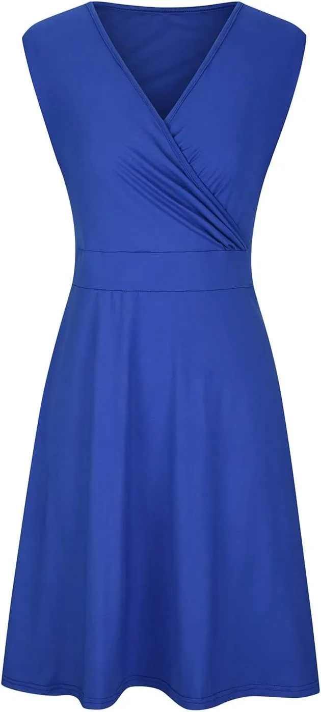 Women's 2025 Summer Sleeveless Ruched Waist Flowy A Line High Low Midi Cocktail Party Dress