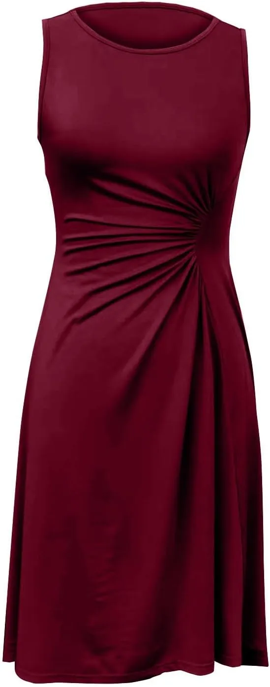 Women's 2025 Summer Sleeveless Ruched Waist Flowy A Line High Low Midi Cocktail Party Dress