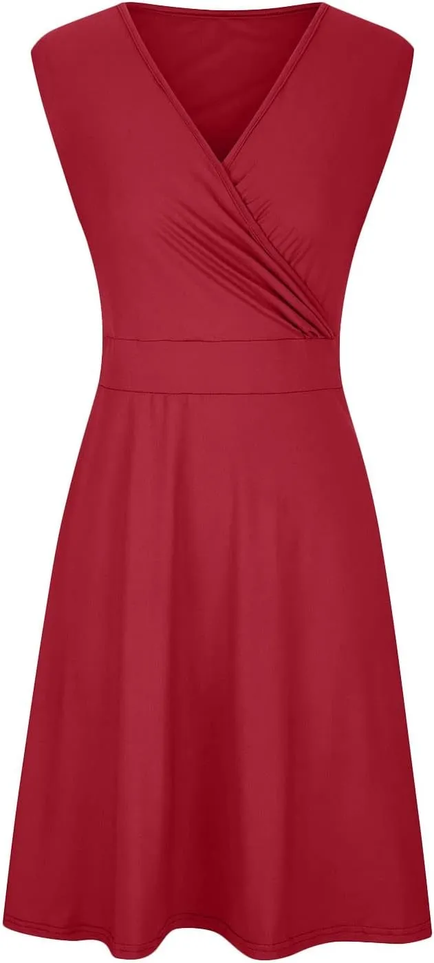 Women's 2025 Summer Sleeveless Ruched Waist Flowy A Line High Low Midi Cocktail Party Dress