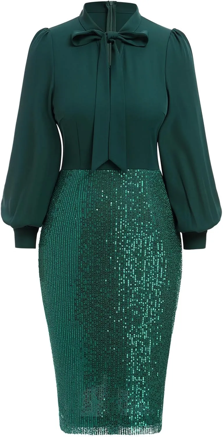 Womens 3/4 Sleeve V Neck Sequin Sparkle Glitzy Glam Flapper Party Dress Cocktail Glitter Bodycon Wedding Evening Clubwear