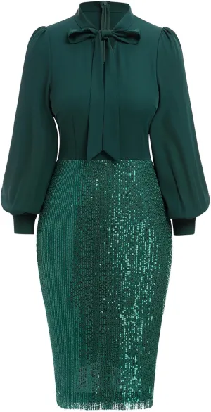 Womens 3/4 Sleeve V Neck Sequin Sparkle Glitzy Glam Flapper Party Dress Cocktail Glitter Bodycon Wedding Evening Clubwear