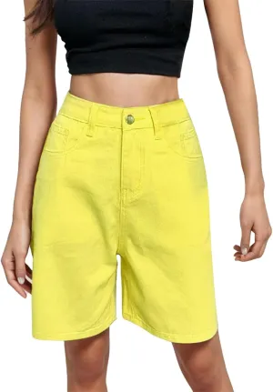 Womens Bermuda Shorts Casual Summer High Waisted Shorts Straight Leg Knee Length Jeans Twill Shorts with Pockets
