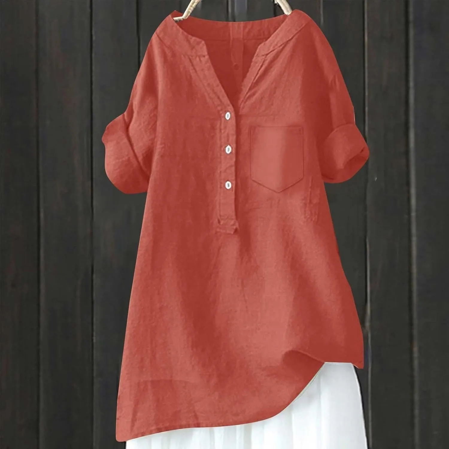Womens Button Up Shirts Solid Short Sleeve Cotton Linen Summer Casual Business Blouse Tops Loose Fit Tshirt