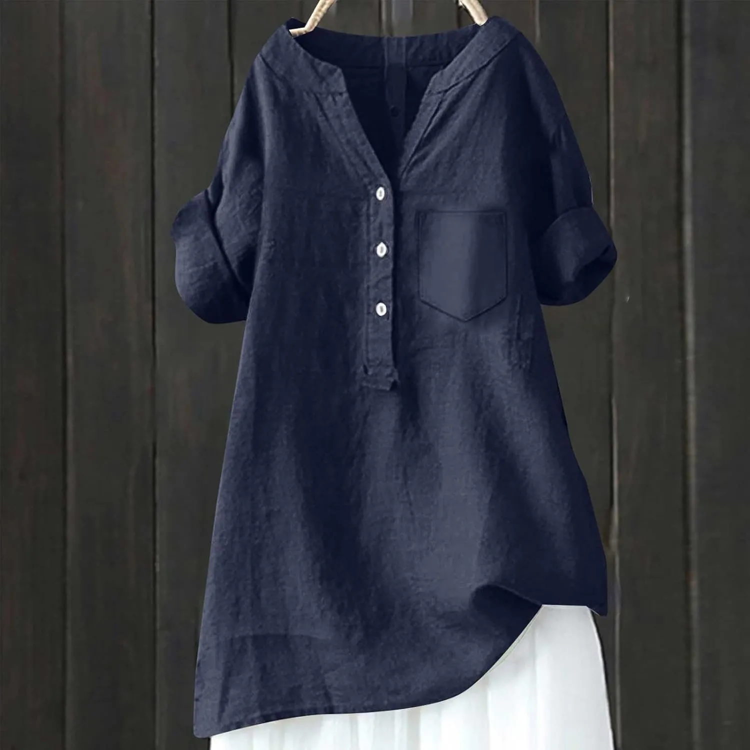 Womens Button Up Shirts Solid Short Sleeve Cotton Linen Summer Casual Business Blouse Tops Loose Fit Tshirt